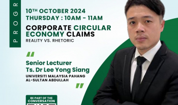 Setinggi-tinggi tahniah diucapkan kepada Ts. Dr. Lee Yong Siang di atas jemputan sebagai Panel Speaker bagi Green Legacy Summit 2024 on Topic Corporate Circular Economy Claims bertempat di PERSADA JOHOR pada 10 Oktober 2024